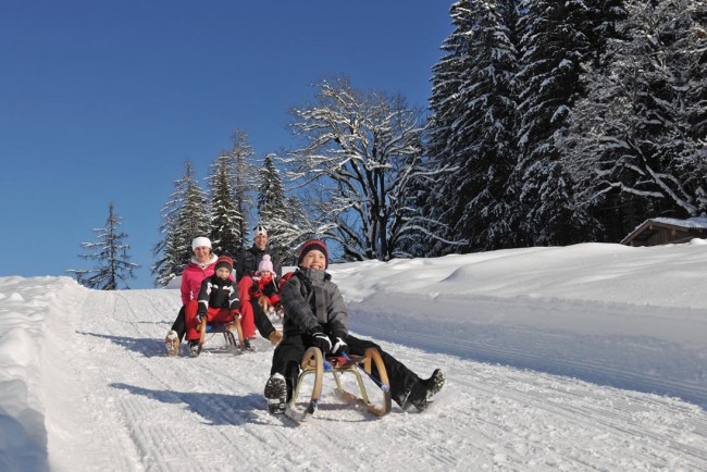 Schlittenfahrt mit der Familie in Flachau